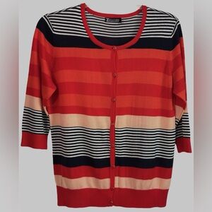 7th Avenue Design Studio New York &Co Button Up Coral Orange Navy Cardigan Sz XL